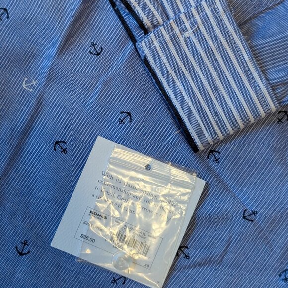 NWT Croft & Barrow chambray blouse XL button up anchor print striped cuffs - Picture 10 of 11